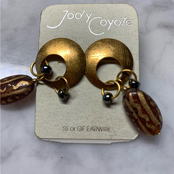 Jody Coyote Tribal Look Brass Gold Filled Posts Handmade In USA Dangle Style VTG - Picture 2 of 3